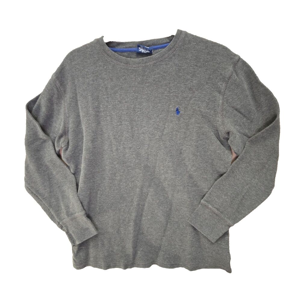 Polo Ralph Lauren Mens Gray Waffle Knit Thermal Long Sleeve Sleepwear Shirt M